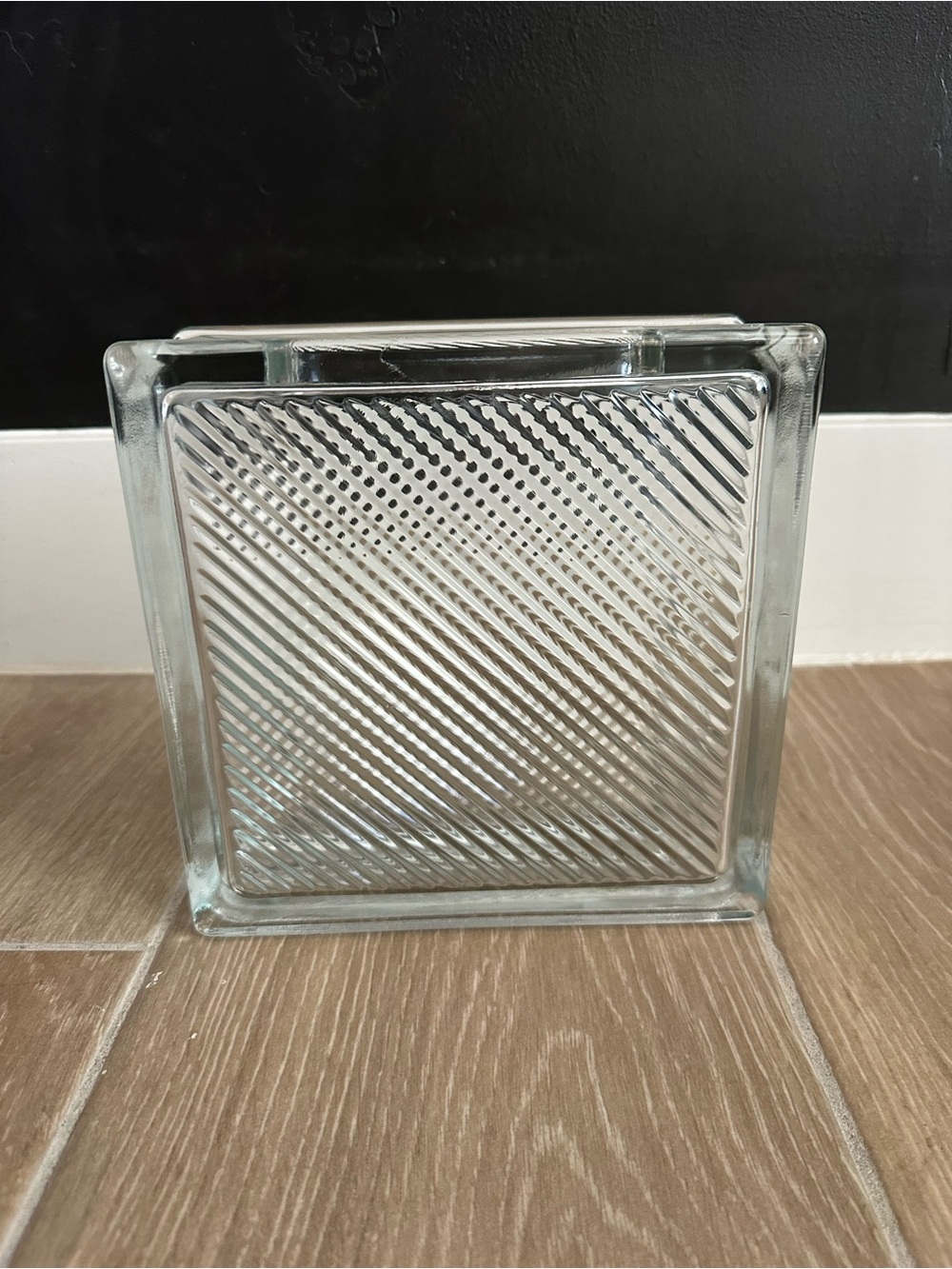 Heavy square thick textured glass vase
